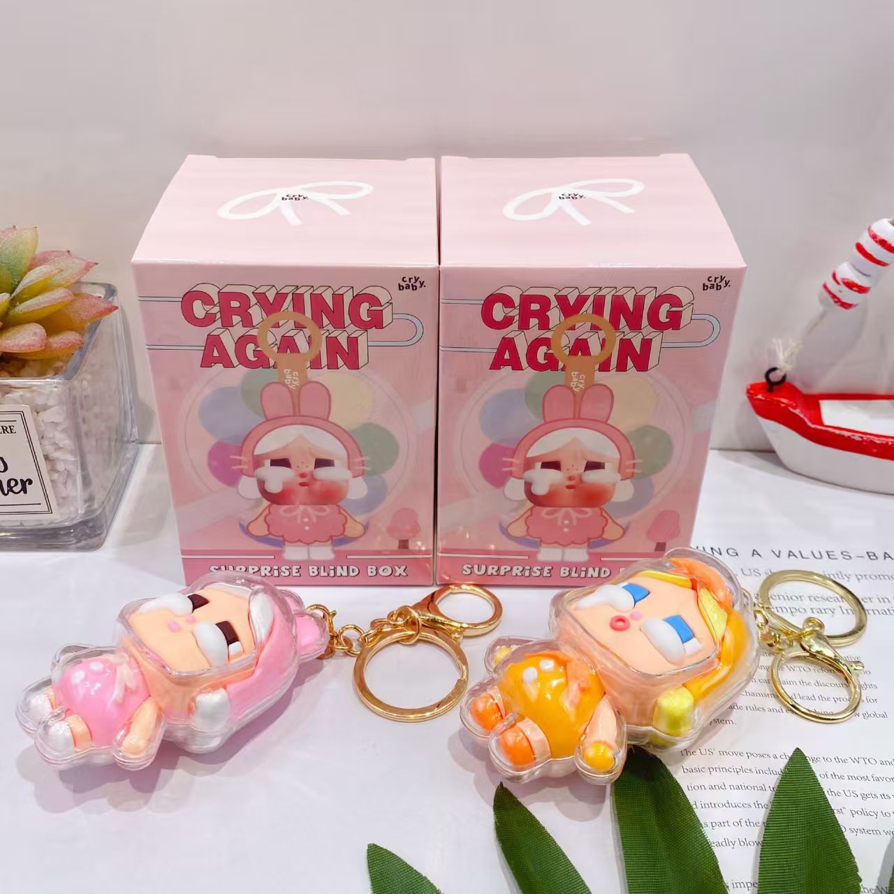 盲盒空盒子哭娃拉布布可口可乐搪胶脸钥匙扣小挂件盲袋彩盒纸盒