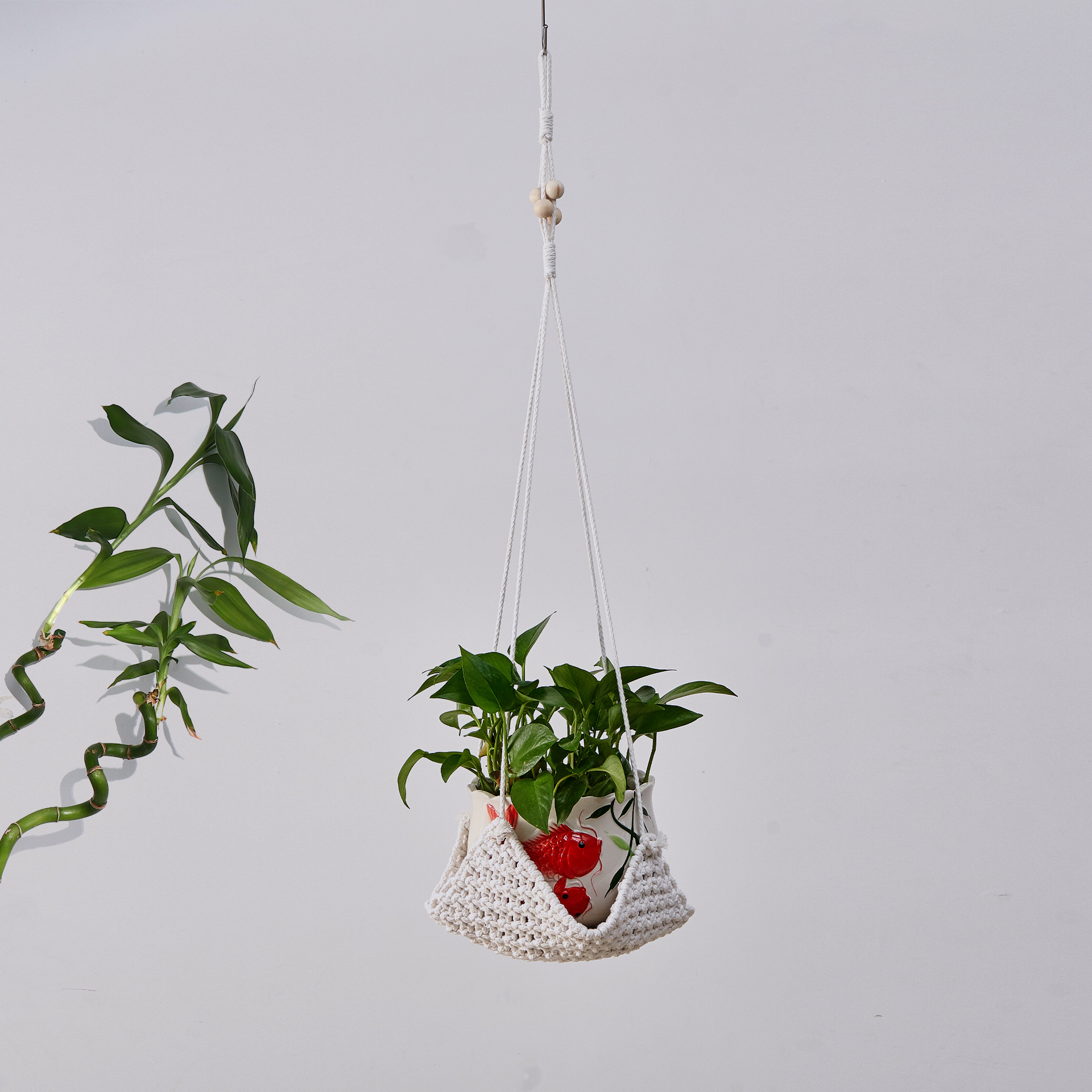 Flower Pot Net Pocket Hand-Woven Cotton String Flower Pot Hanging Basket Gardening Creative Flower Pot Plant Hanging Net Pocket