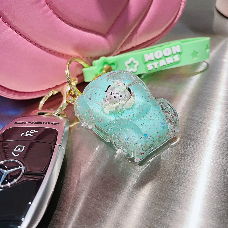 Internet Celebrity Cartoon Quicksand Car Sanrio Keychain Cute Clow M Drift Bottle Keychain Pendant Small Gift