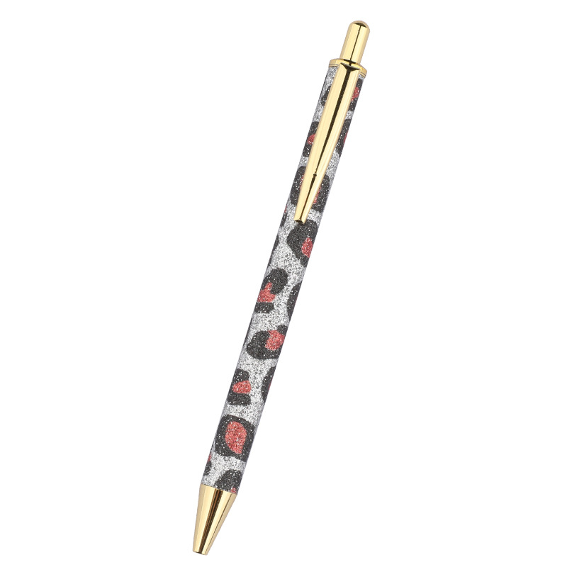 Leopard Print Pen Press PU Leather Ballpoint Pen Beating Metal Pen in Stock Wholesale Gift Pen E-Commerce Cross-Border Supply