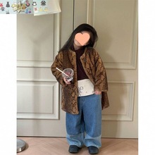 女童蛇纹豹纹皮外套时髦中长款夹棉外套上衣棉衣韩国童装冬装新