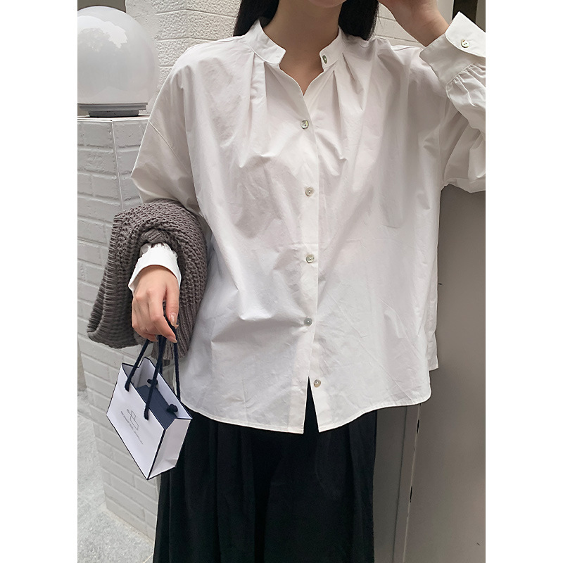 衣尔衫 气质王炸 立领新中式落肩袖衬衫女秋长袖新款文艺显瘦衬衣