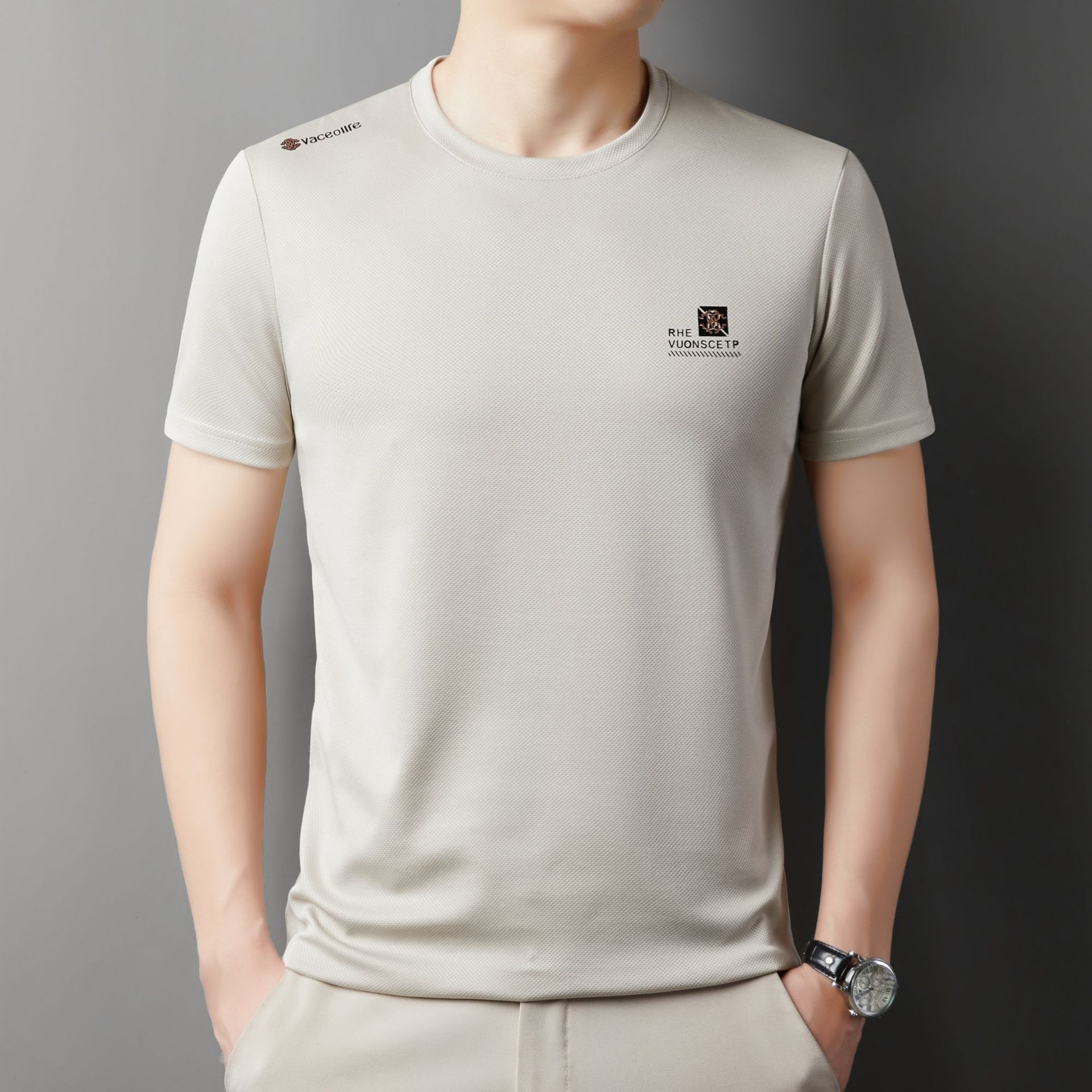 抖音爆款短袖t恤男夏季新款中青年男士薄款华夫格圆领半袖t恤男装