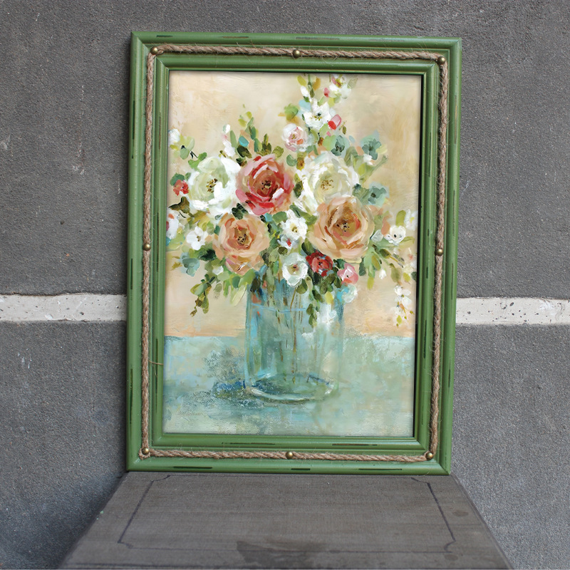 美式乡村复古装饰画实木做旧壁画法式田园挂画时尚花卉油画墙面画