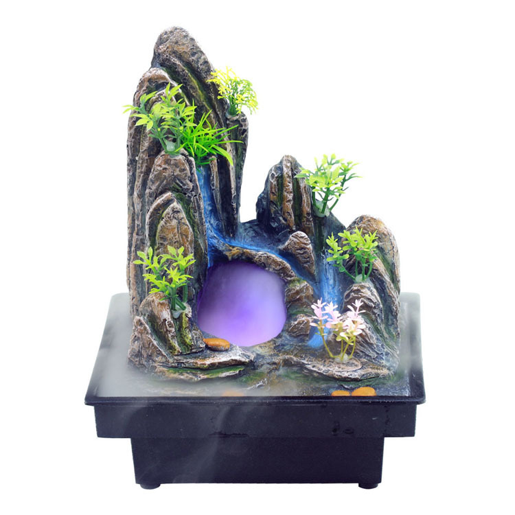 跨境新款树脂流水小摆件 手工彩绘装饰桌面小假山流水喷泉可代发