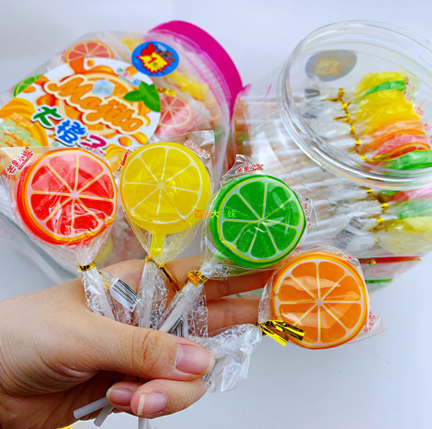 发100条大橙子棒棒糖造型硬糖综合水果味儿童生日礼物送人切片糖