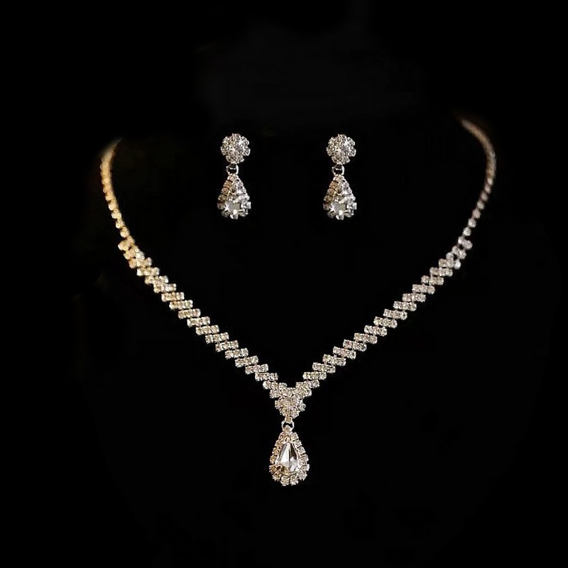 Cross-Border Diamond Drop Earrings Bracelet Earrings Necklace Set Fashion Bridal Wedding Jewelry Three-Piece Set Combination