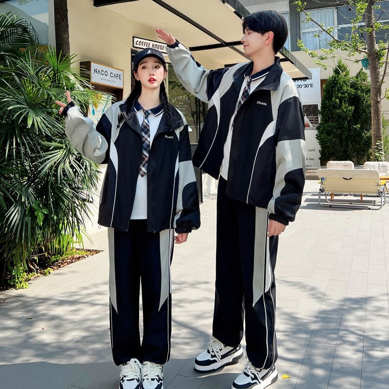 班服秋季学院风冲锋衣外套休闲套装初中高中学生运动会校服三件套