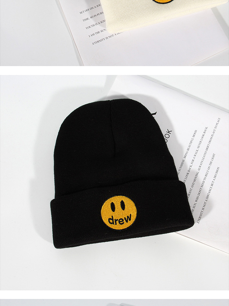 秋冬新款笑面针织嘻哈帽子男女毛线drew house街舞情侣帽笑脸冷帽