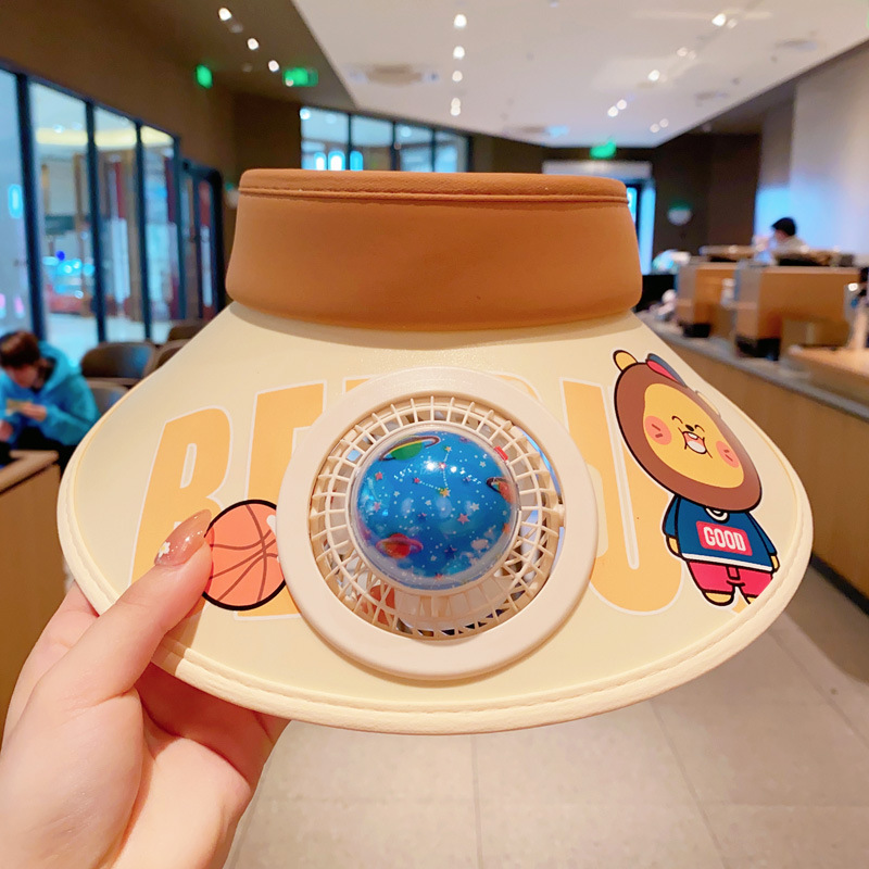 Children's Sun Hat Cute Fan Outdoor Sun Hat Summer Man and Woman Cartoon Big Brim Seaside Beach Topless Hat