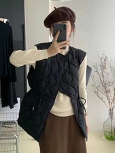韩国设计感羽绒服马甲女2023新款菱格圆领收腰中长款马夹背心外套