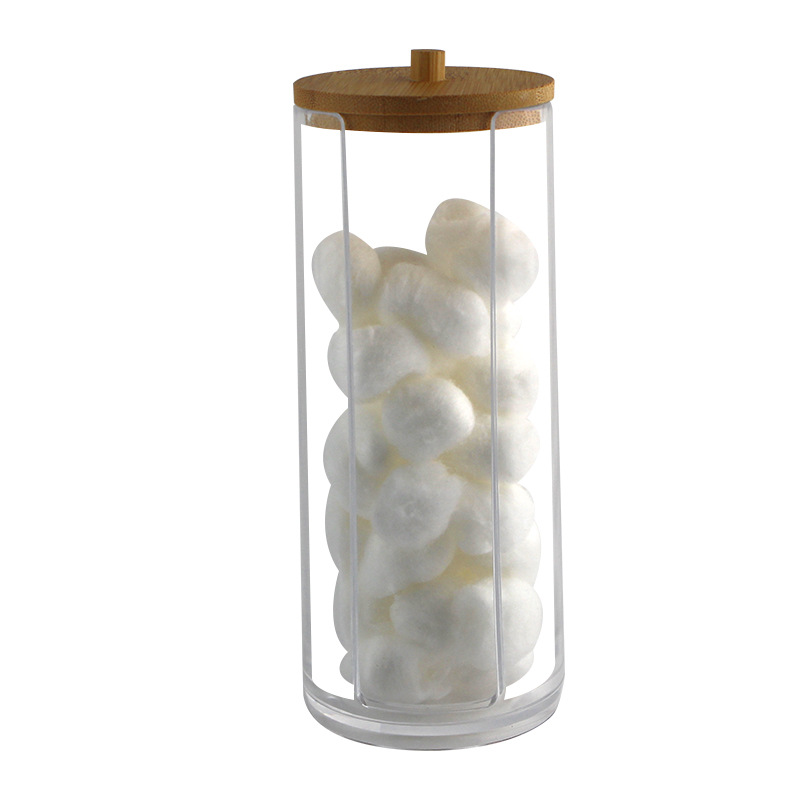 Acrylic Cotton Puff Cotton Swab Storage Box European Transparent Bamboo Cover Condiment Dispenser Stackable Desktop Finishing Box