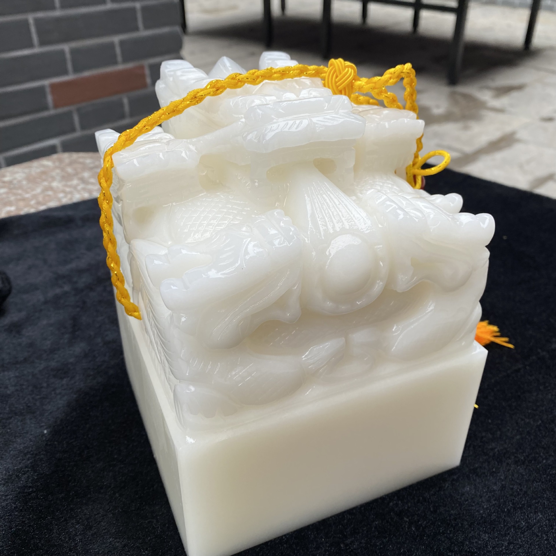 阿富汗白玉五龙玉玺印章摆件汉白玉盘龙玉玺篆刻章印制作工艺品