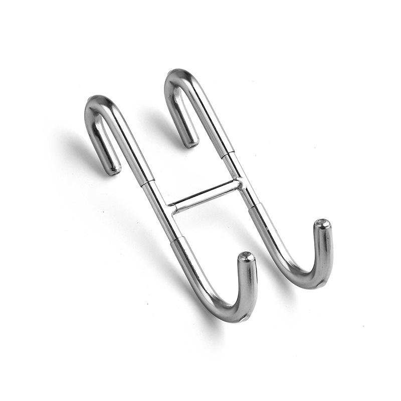 Stainless Steel Glass Door Rear Hook Punch-Free Back-Mounted Double Hook Non-Slip S Hook Removable Bathroom Hook