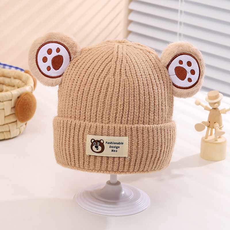 Cute Children's Woolen Cap Autumn and Winter Gary Cloth Baby Woolen Cap Cartoon Trendy Child Baby Warm Knitted Hat