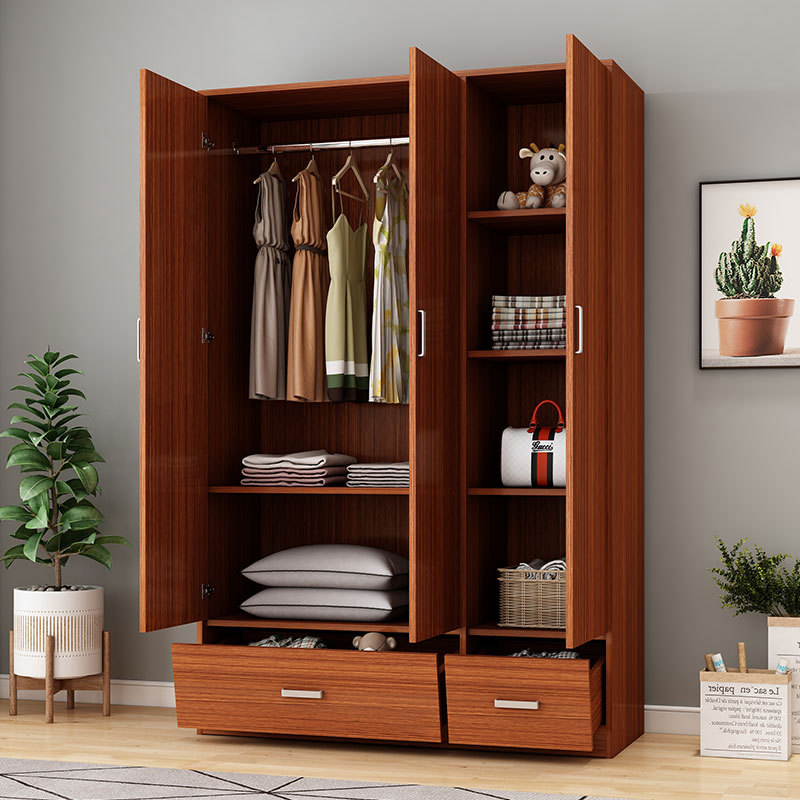 现代简约简易衣柜收纳出租房用组装儿童宿舍家用卧室三门木质板式