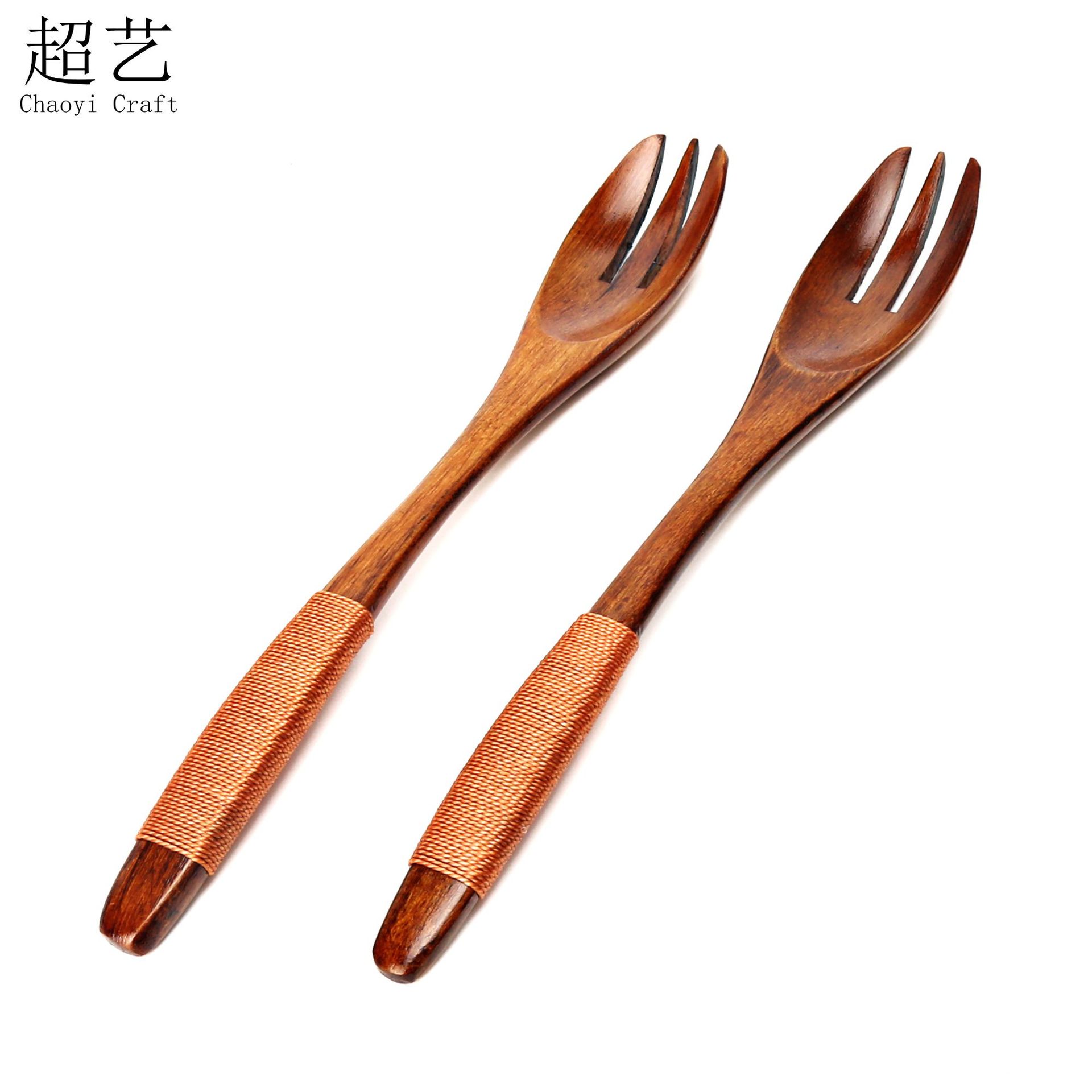 日式精致长柄木质缠线木叉 创意实木水果叉 木叉子厂家直销