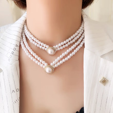 简约锁骨链 日韩时尚多层气质珍珠短项链 手工多层珍珠链 项饰女