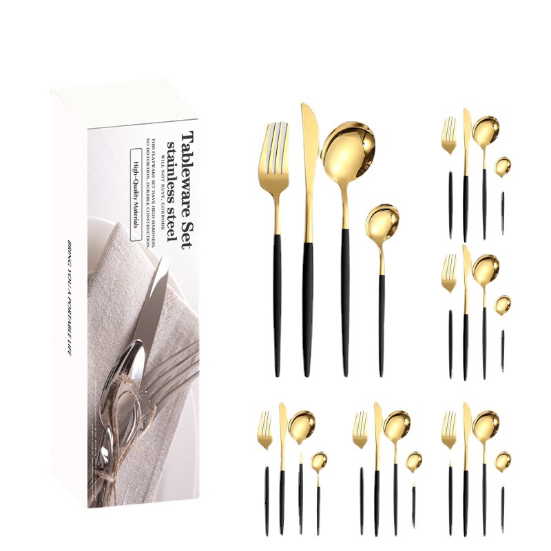 Amazon Tiktok Stainless Steel Tableware 24-Piece Set Portugal 4 Main Pieces Simple Box Western Food Knife, Fork and Spoon Suit