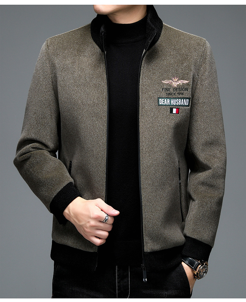 2021冬季毛呢男士外套立领拉链加厚雪尼尔中青年潮流休闲夹克男装
