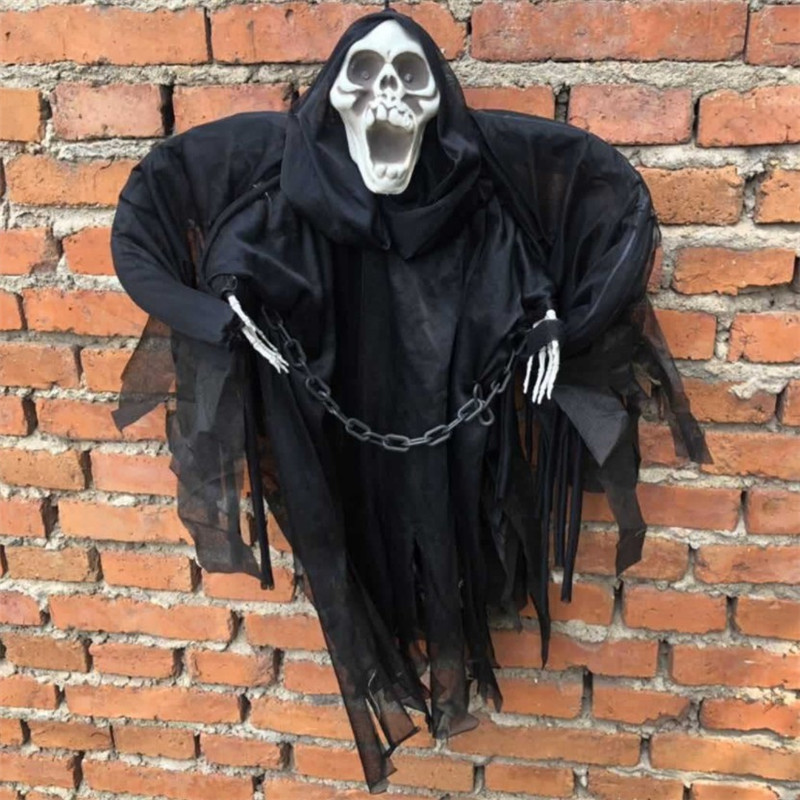 万圣节鬼屋密室恐怖道具骷髅骨架模型小马灯吊鬼带灯无脸人挂饰新