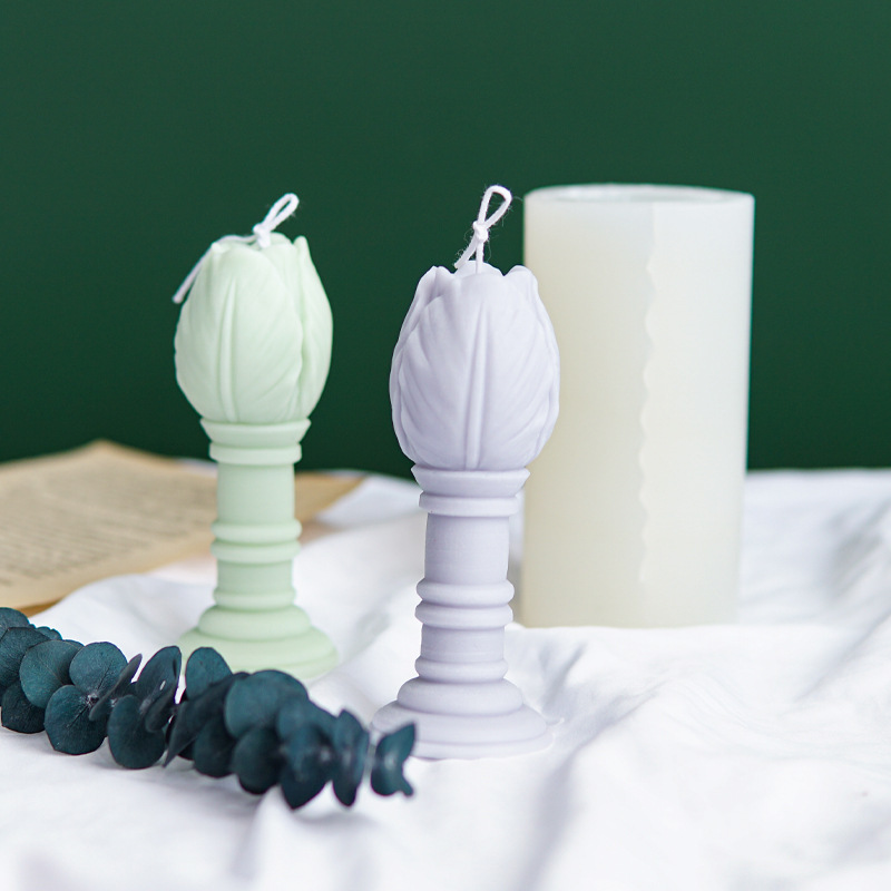 韩式幸运花蜡烛硅胶模具 花苞造型烛台石膏硅胶模具 仿真花型模具