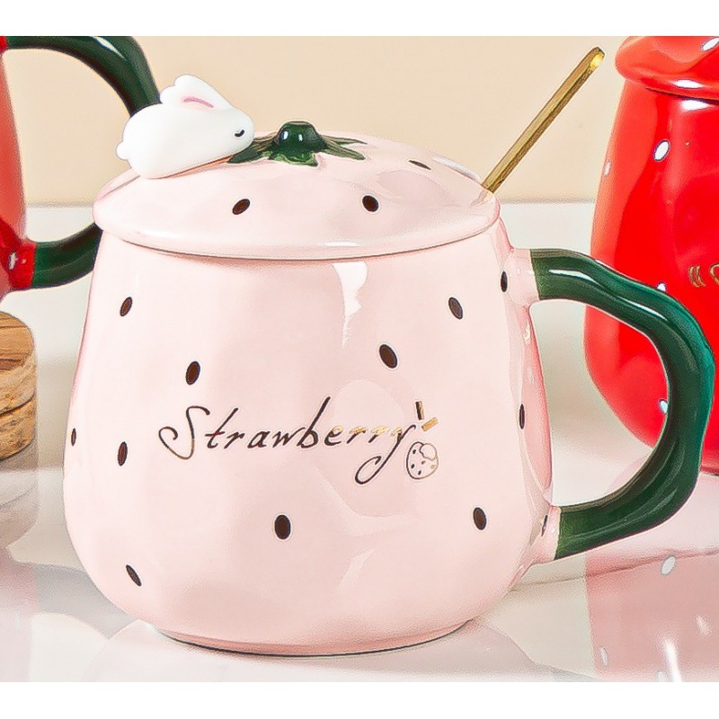 Cute Strawberry Cartoon Cup with Handle Ceramic Cup Coffee Gift Mark Cup Gift Goddess Festival Gift