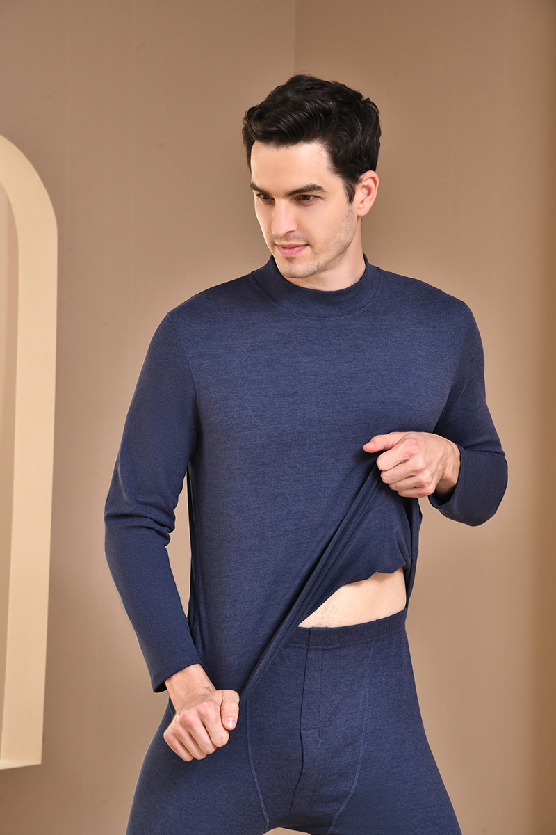 2022 New Quick Warm Fleece Double-Sided Brushed Mid-Collar Men's Thermal Underwear Set Factory in Stock Wholesale Quick Heating