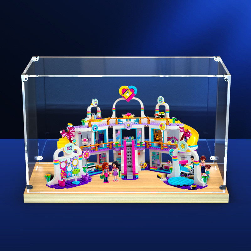 展示盒适用乐高41450心湖城大型购物广场亚克力木质底手办收纳盒