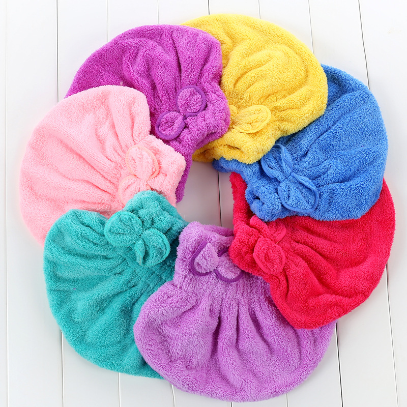 浴帽加厚双面珊瑚绒浴帽 蝴蝶结公主干发帽 纤维吸水浴帽