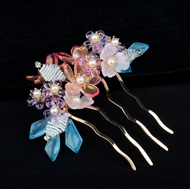 汉服发饰古风发梳插梳发簪仙女发钗珠花头花珍珠盘发头饰定制