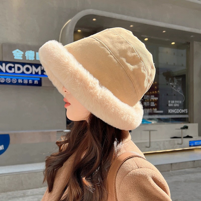 fisherman hat women‘s autumn/winter fashion imitation rabbit fur bucket hat trendy all-match plush warm bucket hat korean style