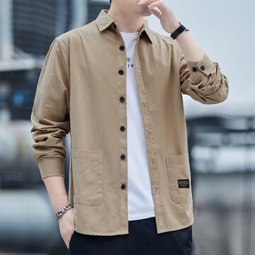 春季新款长袖衬衫男韩版中青年男士长袖衬衫休闲纯色男装上衣外套