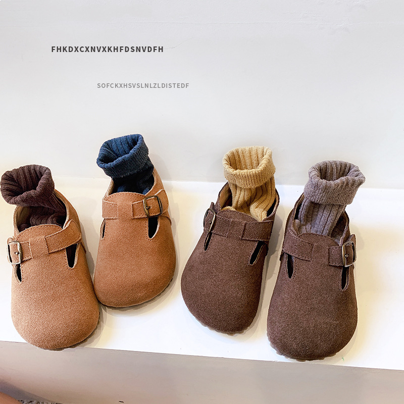 Korean Style Children's Shoes Genuine Leather Birkenstock Girls' Leather Shoes 2023 Spring and Autumn New Children's Peas Shoes Boys' Casual Shoes