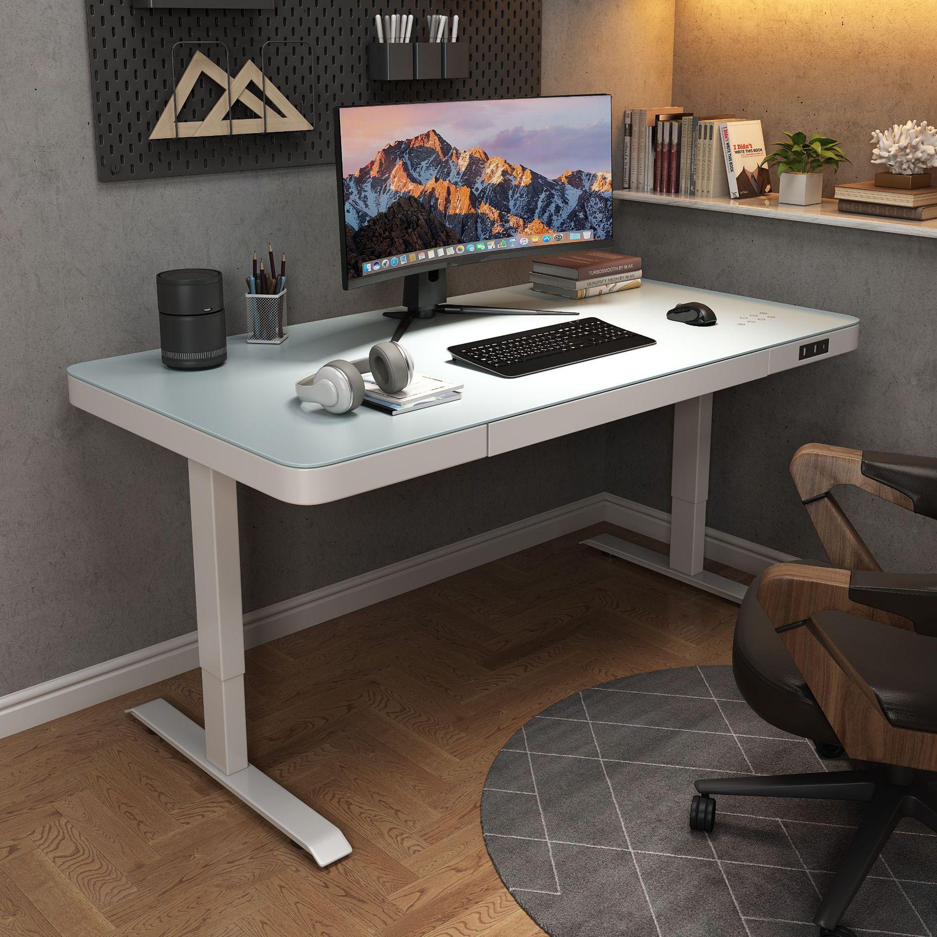 电脑台式桌玻璃家用办公桌简约现代小户型学生学习桌书桌升降桌子