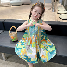 女童夏季连衣裙2024新款薄款裙子儿童女满印洋气小女孩公主背心裙