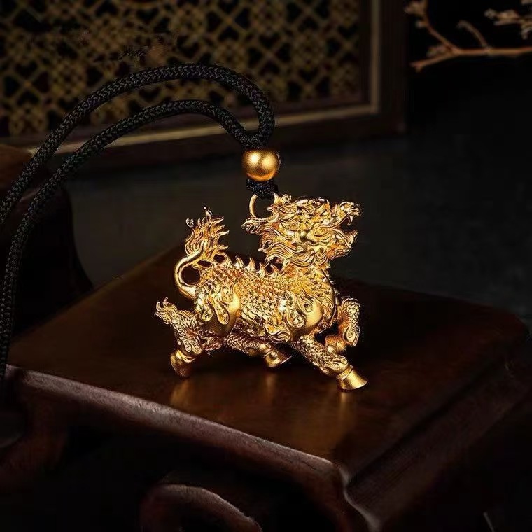 沙金火麒麟吊坠配件 国风转运瑞兽项链diy钥匙挂件饰品 男女礼品