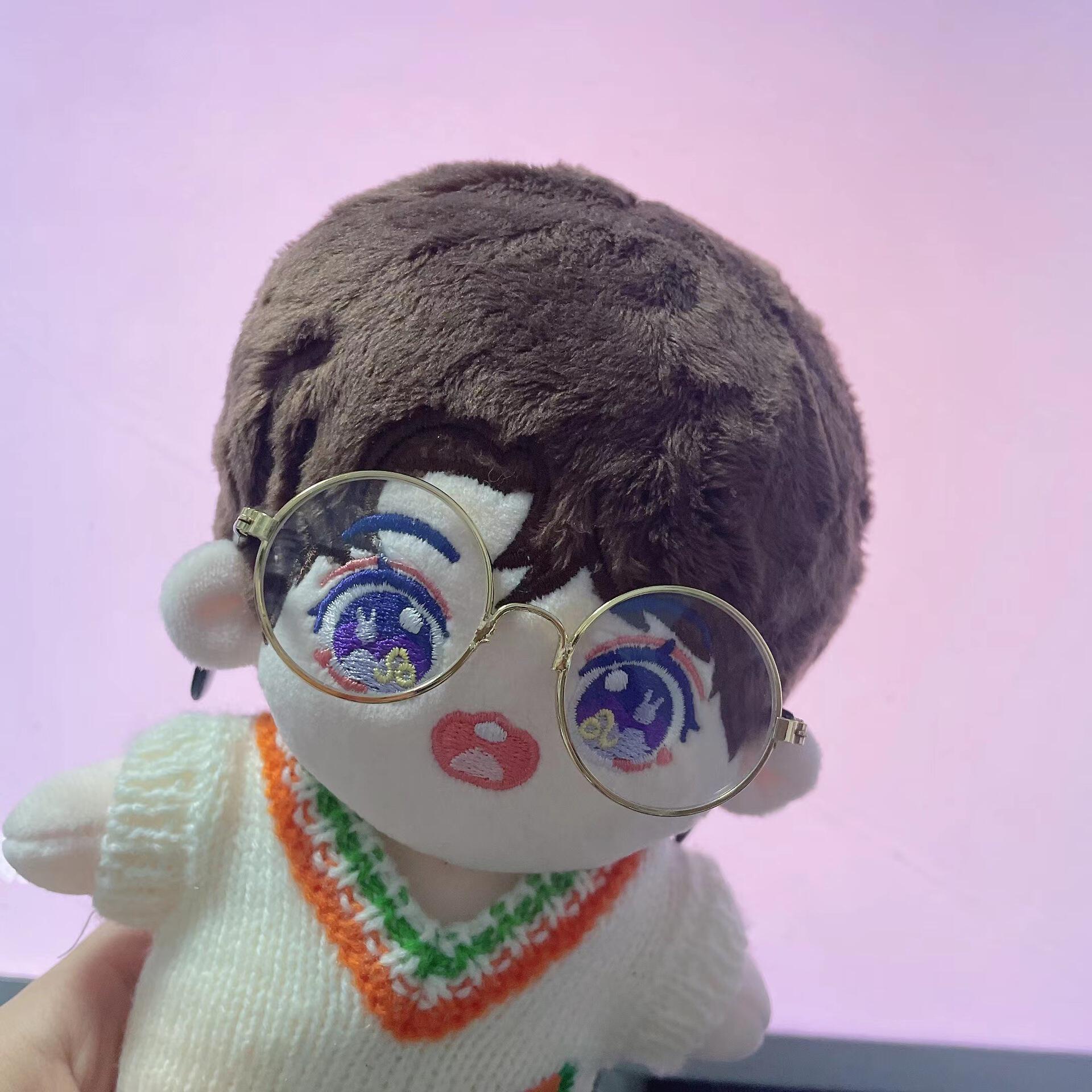 20cm棉花娃娃眼镜 时尚装饰玩偶金属框架墨镜 8cm宠物摆件眼镜