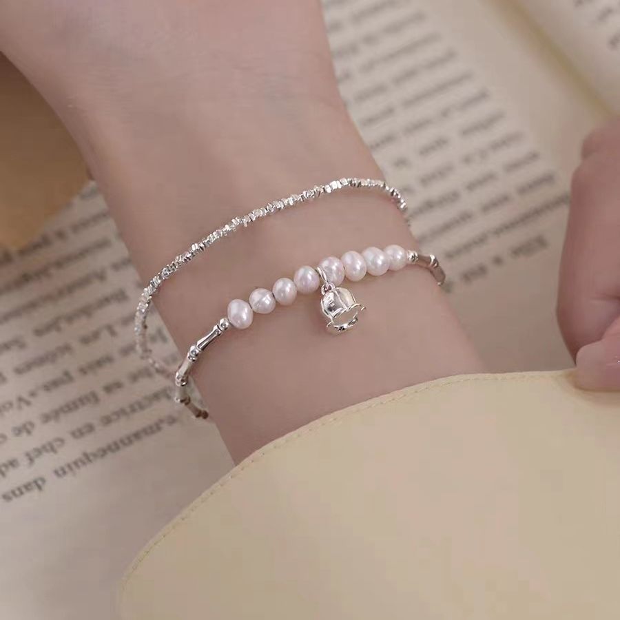 Yanda Sterling Silver Lily Bracelet Women's Light Luxury High-Grade Broken Silver Pearl Pendant Bracelet Girlfriends' Gift Girlfriend Gift