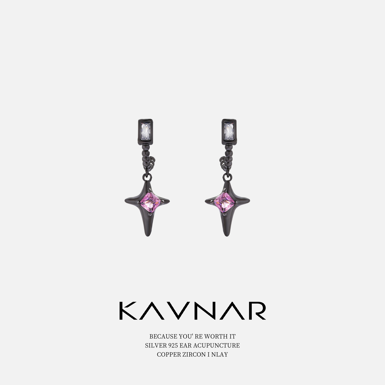 甜酷风纯银耳钉冷淡紫色锆石耳饰小众十字架耳坠耳环夏季高级感