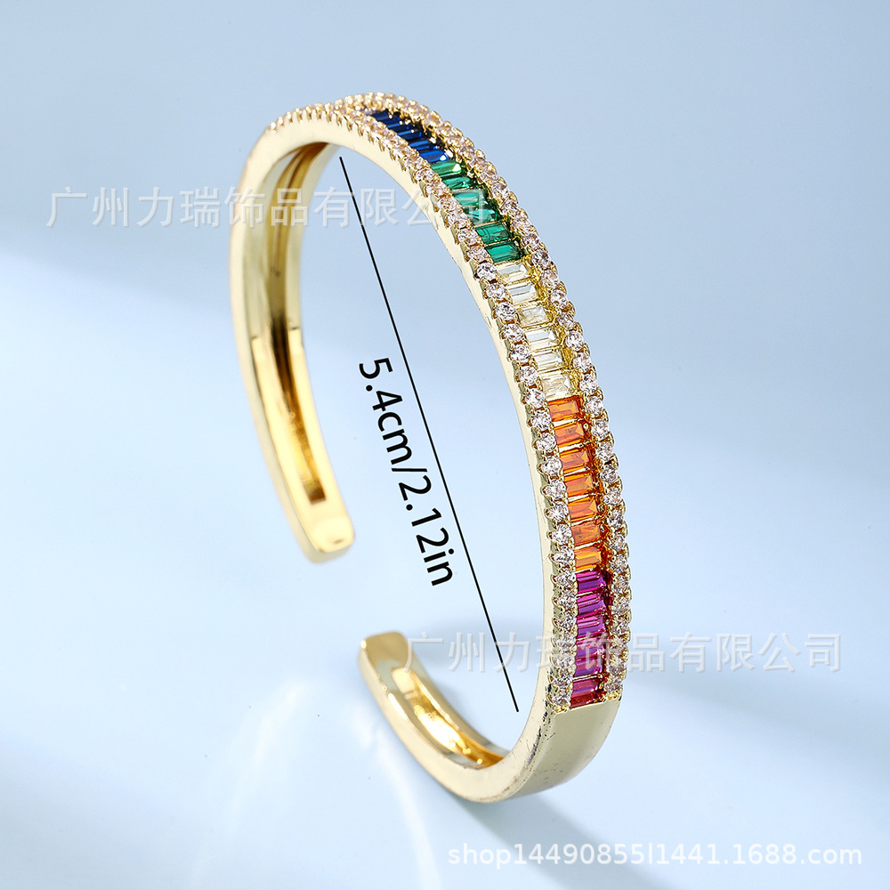 ins复古欧美时尚方锆石手镯 跨境女士法式轻奢彩钻铜18k手环-阿里巴巴