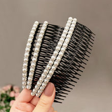 韩版珍珠带钻刘海插梳盘发碎发整理发梳气质百搭防滑带齿发卡手工