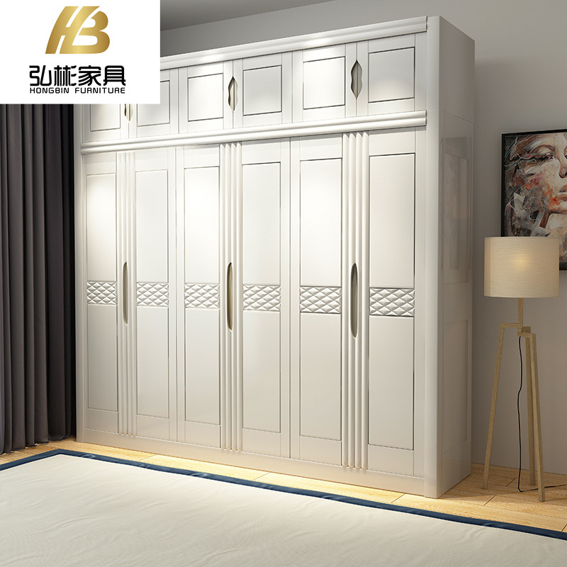 新中式现代全实木三四五六门对开门衣柜卧室衣橱家用白色储物柜