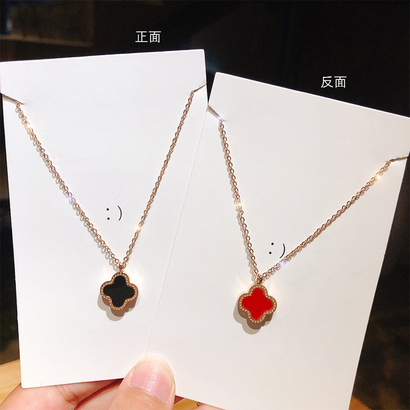Titanium Steel Double-Sided Simple Clover Necklace for Women Ins Trendy Classic Shell Pendant Online Best-Selling Product Non-Fading Ornament