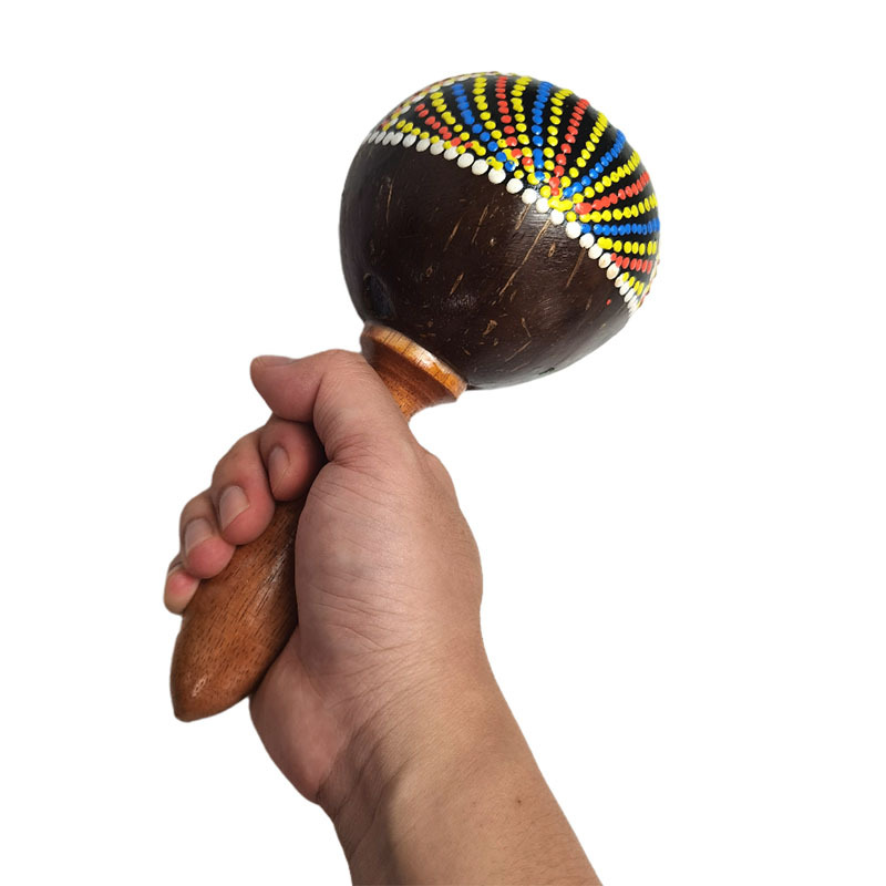印尼原装椰壳沙锤乐器彩绘专业手摇节奏沙球民谣伴奏小打击乐配件