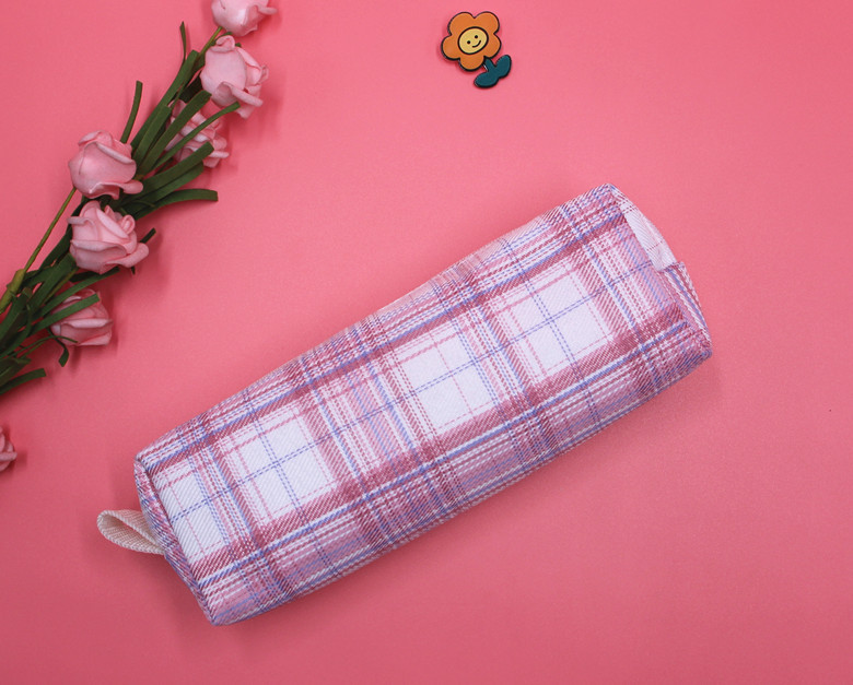 Korean Style Ins Style Girl Heart JK Girl Sea Salt Plaid Pencil Case Retro Simple Storage Bag Stationery Case Coin Purse