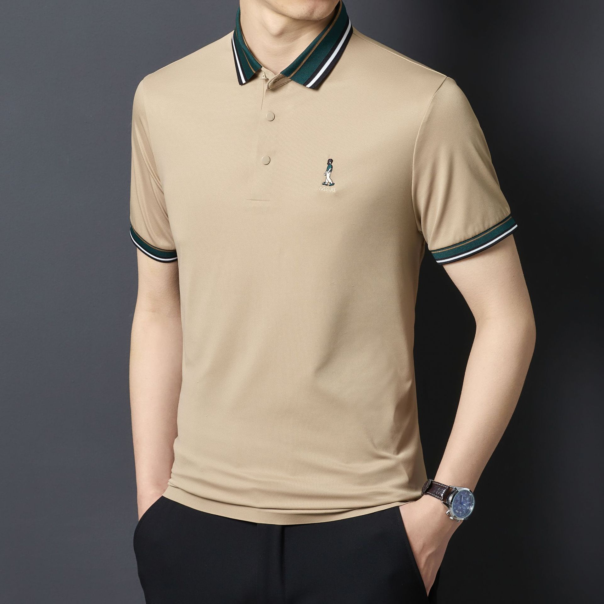 summer seamless short-sleeved contrast color embroidered polo shirt lapel t-shirt overalls corporate advertising shirt
