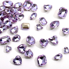 水晶紫色玻璃美甲钻尖底异形指甲贴片切面透明美甲饰品配件水钻