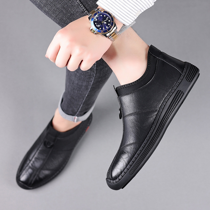 Men's Casual Leather Shoes Fashion Sports Slip-on Lazy Shoes Peas Shoes Middle-Aged Men's Shoes Portable All-Match Foreign Trade