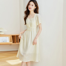连衣裙2024新款女夏季奢华大牌高端精致高级感纯色桑蚕丝裙子